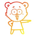 A creative warm gradient line drawing laughing pointing teddy bear cartoon