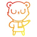 A creative warm gradient line drawing peaceful cartoon bear wearing scarf