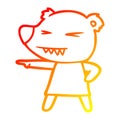 A creative warm gradient line drawing pointing bear cartoon