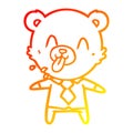 A creative warm gradient line drawing rude cartoon bear boss