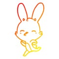 A creative warm gradient line drawing running bunny cartoon