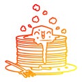 A creative warm gradient line drawing stack of tasty pancakes