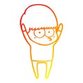 A creative warm gradient line drawing stretching cartoon boy