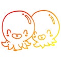 A creative warm gradient line drawing two cartoon octopi Royalty Free Stock Photo
