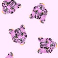 Creative watercolor wild cat ococelot muzzle on white background. Exotic wild animal seamless pattern Royalty Free Stock Photo