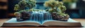 Creative Waterfall Flows From a Book Showcasing Nature and Knowledge in an Imaginative Landscape Generative AI Royalty Free Stock Photo