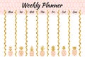 Creative weekly planner with gold glitter pineapples.