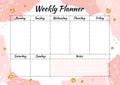 Creative weekly planner with gold glitter sparkles on pink brushstroke background.