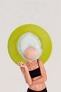 Creative weird collage image of girl fit with fryed egg face having healthy eating concept Royalty Free Stock Photo