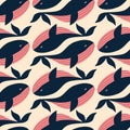 Creative whales hand drawn vector illustration. Cute ocean animals seamless pattern for children fabric.