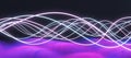 Creative wide abstract digital neon waves background.