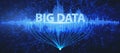 Creative wide panoramic blue big data backdrop. Technology and digital science concept.