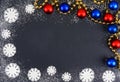 Creative winter snowflakes from powdered sugar background. Christmas and New Year backgrounds. Royalty Free Stock Photo