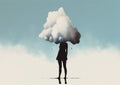 creative woman man cloud black person dream concept idea poster dramatic mind. Generative AI. Royalty Free Stock Photo