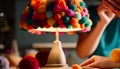 Creative women enjoy decorating table with multi colored dessert preparation generated by AI