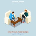 Creative work anytime anywhere flat 3d web isometric concept