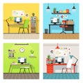 Creative work space for designers and artists with different tools. Vector banners set in cartoon style