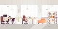 Creative workplace modern open space empty nobody office interior contemporary co-working center flat horizontal
