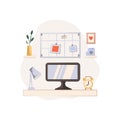 Creative workplace vector illustration. Workspace for freelance creators.