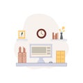 Creative workplace vector illustration. Workspace for freelance creators.