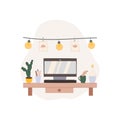 Creative workplace vector illustration. Workspace for freelance creators.