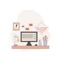 Creative workplace vector illustration. Workspace for freelance creators.