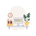 Creative workplace vector illustration. Workspace for freelance creators.