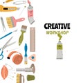 Creative workshop. Background template with creative tools for designers Royalty Free Stock Photo