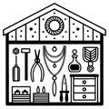 Creative Workshop Tools and Jewelry Crafting Elements in Shelves Design for Hobbyists Royalty Free Stock Photo