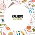 Creative workshop. vector background of circle form with crafting tools for designers Royalty Free Stock Photo