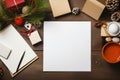 A creative workspace with blank cards, markers, and craft supplies for making personalized Christmas cards. Generative AI