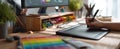 The creative workspace featuring a digital drawing tablet and vibrant colors..AI generated image Royalty Free Stock Photo