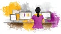 Creative Workspace with Female Professional Analyzing Data on Multiple Screens and Charts Royalty Free Stock Photo