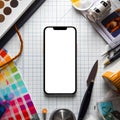 Creative Workspace Mobile Screen Art Design Tools Royalty Free Stock Photo