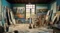 Creative Workspace: Repurposed Room Filled With Artist\'s Canvases Royalty Free Stock Photo