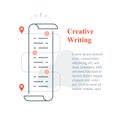 Creative writing concept, copywriting or storytelling course, paper scroll, text edit, fast reading, article content