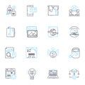 Creative writing linear icons set. Imagination, Inspiration, Expression, Prose, Verse, Editing, Metaphors line vector