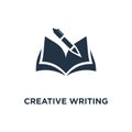 creative writing and storytelling icon. education concept symbol design, opened book, school study, learning subject, book review