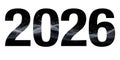 Creative 2026 year numbers design with abstract silver particles, dark backdrop and flowing mist, transparent or white background. Royalty Free Stock Photo