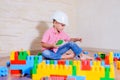 Creative young boy playing with building blocks Royalty Free Stock Photo