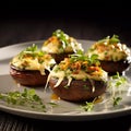 creatively arranged cheese-stuffed portobello mushrooms with vibrant cheese and herb combinations. Generative AI