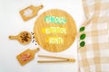 A creatively arranged display featuring text announcing National Nutrition Month by natural food elements. Royalty Free Stock Photo