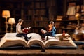 Tiny Bibliophile: Miniature Scene of a Reading Session