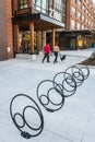 Creatively designed bicycle racks at new building