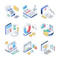A Trendy set of Business and Financial Analysis Isometric Illustrations Royalty Free Stock Photo