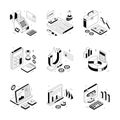 A Trendy set of Business and Financial Analysis Isometric Illustrations Royalty Free Stock Photo