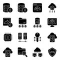Pack of Dataserver and Technology Solid Icons Royalty Free Stock Photo