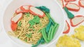 Creativity activity hobbies close up at egg noodle with dumpling