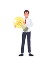 creativity concept. Businessman Holding a big Light Bulb. Flat vectot cartoon illustration Royalty Free Stock Photo