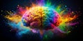 Creativity concept with colorful exploding brain storm particles Creative AI